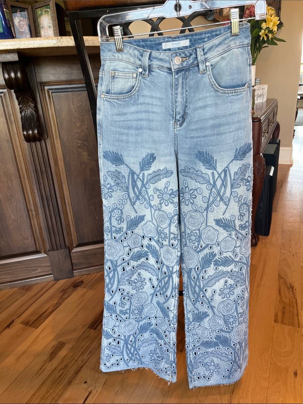 BAYEAS Light Blue Embroidered Wide-Leg Jeans - Picture 3 of 12